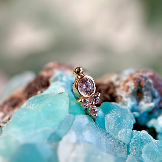 14K Gold Threadless Jeweled Top - Bead Bezel Trinity