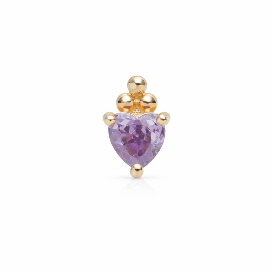 14K Gold Threadless Jeweled Top - Beaded Amethyst Heart