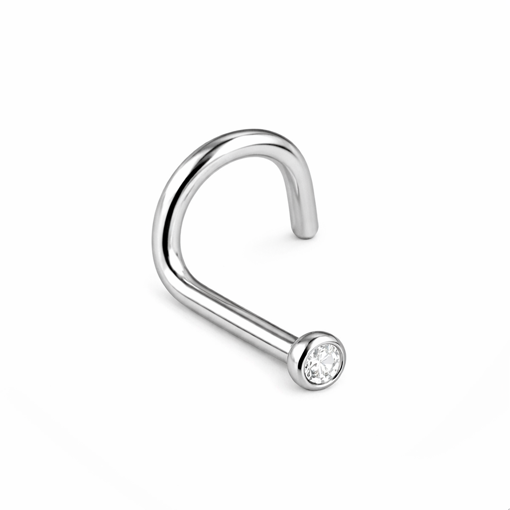 18G Titanium Curved Jeweled Nose Stud 2mm