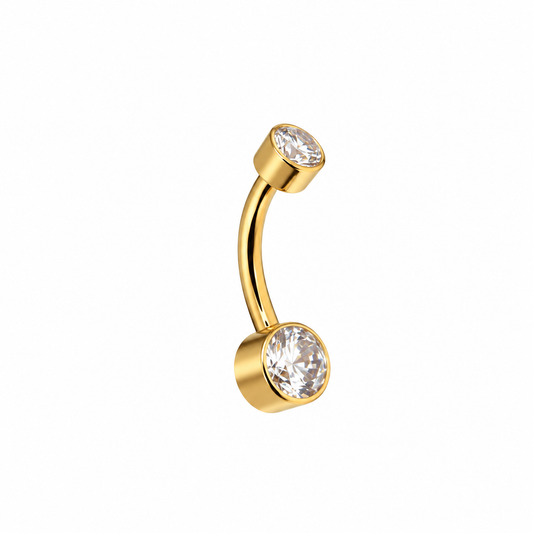 14G Gold Titanium Internally Threaded Double Jeweled Navel Curved with 4/6mm ball