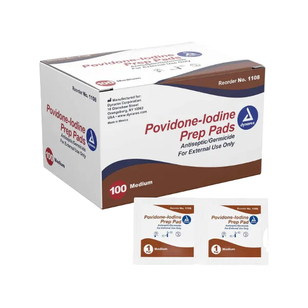 Povidone iodine prep pads - antiseptic - 100 pads per box