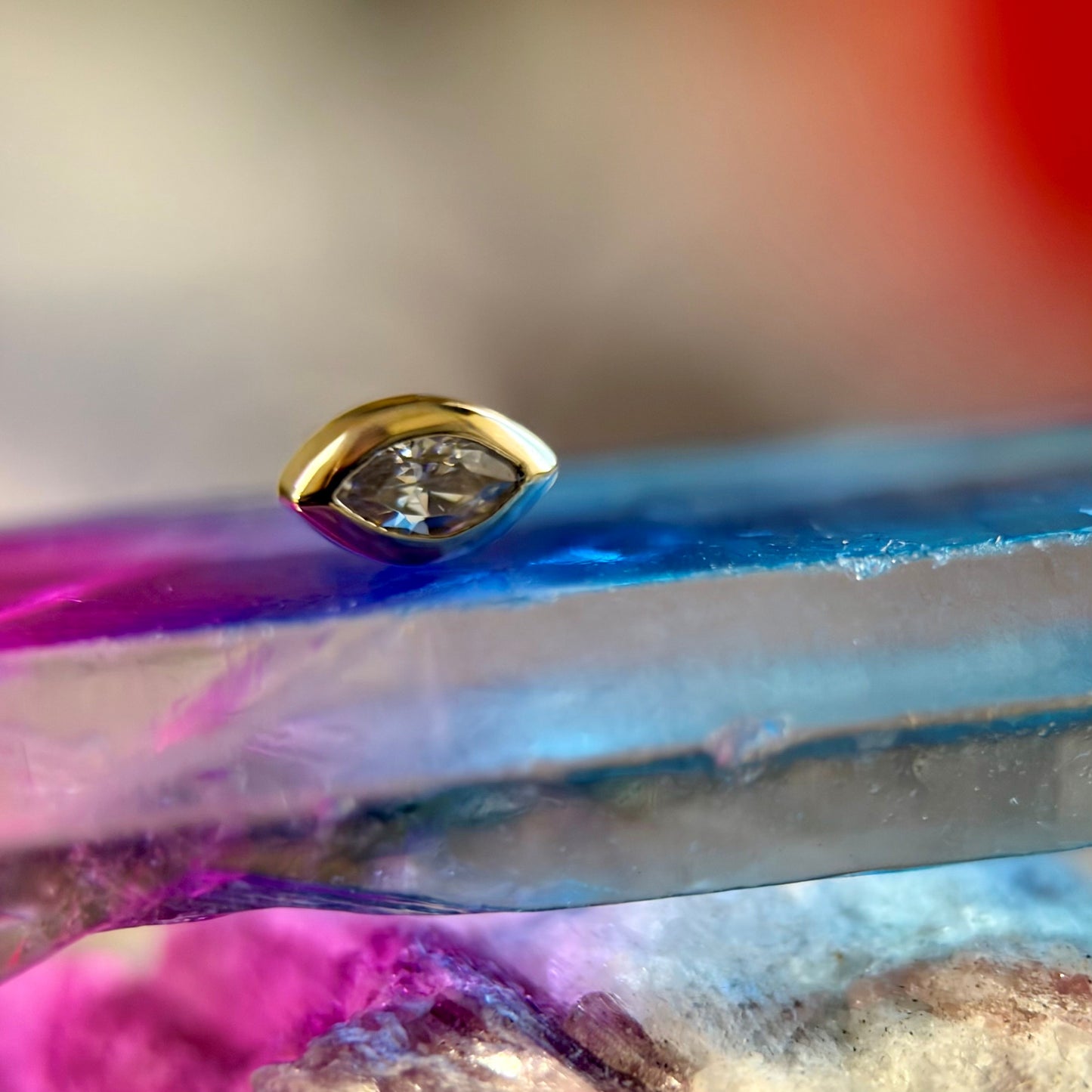 14K Gold Threadless Jeweled Top - Almond