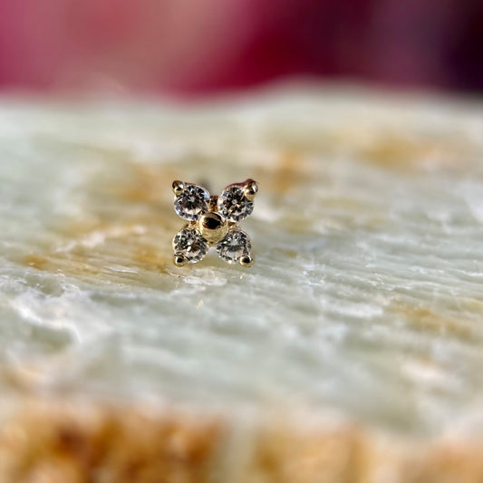 14K Gold Threadless Jeweled Top - Quad prong