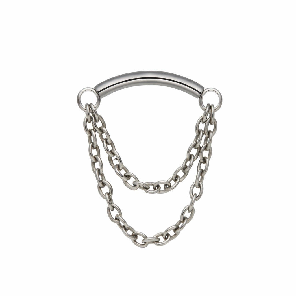 Titanium Threadless Hidden Helix Curved Bar Top with 2-Tier Chain Dangle