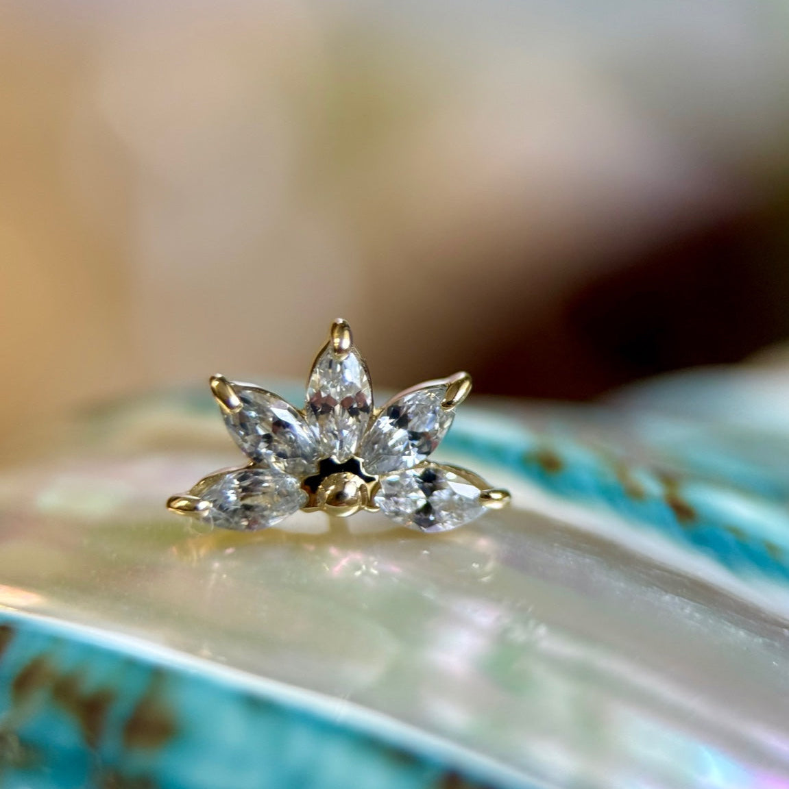 14K Gold Threadless Top - Lotus Marquise Gem Cluster