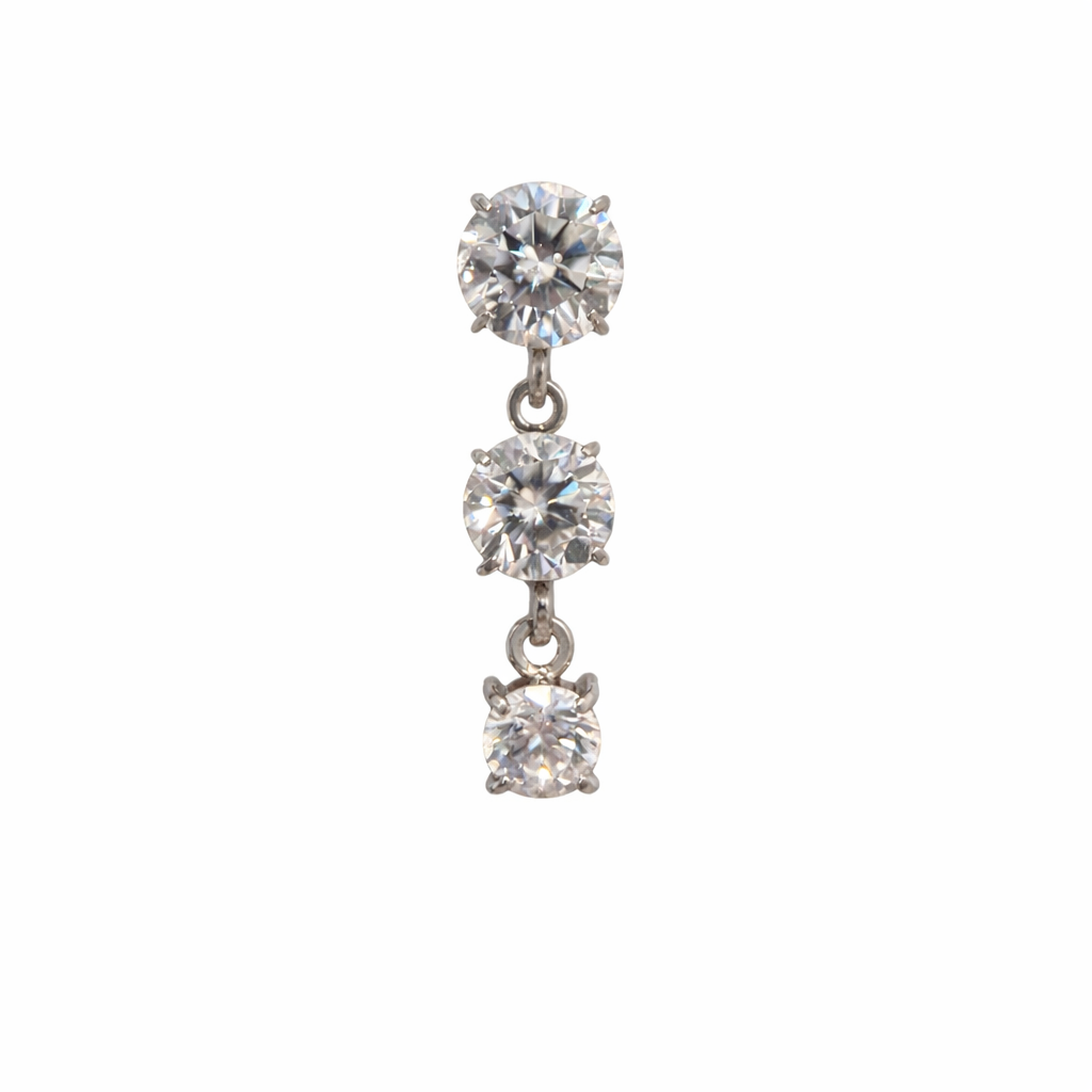 Titanium Threadless Dangle 3 Prong Top - 5/4/3mm Clear