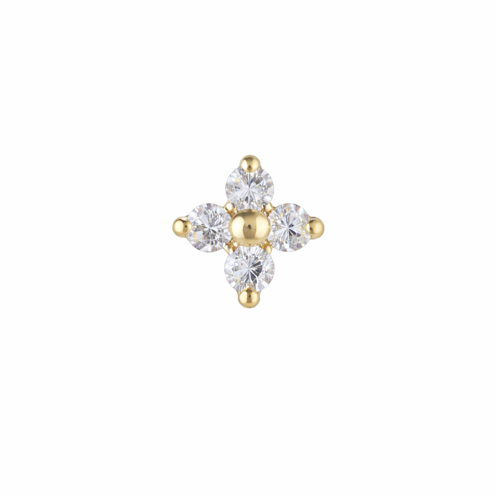 14K Gold Threadless Jeweled Top - Quad prong