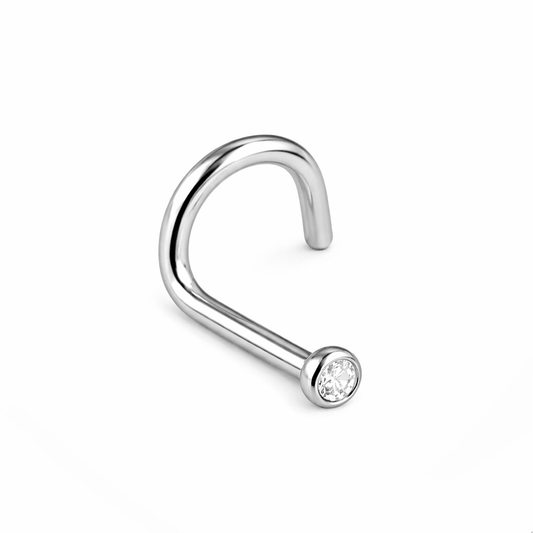 18G Titanium Curved Jeweled Nose Stud 2mm