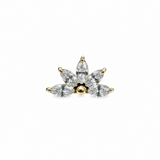 14K Gold Threadless Top - Lotus Marquise Gem Cluster