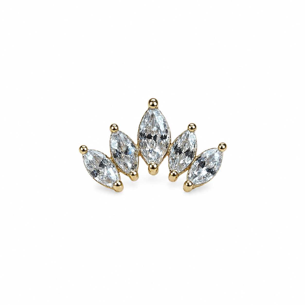 14K Gold Threadless Top - Marquise Fan Gem Cluster