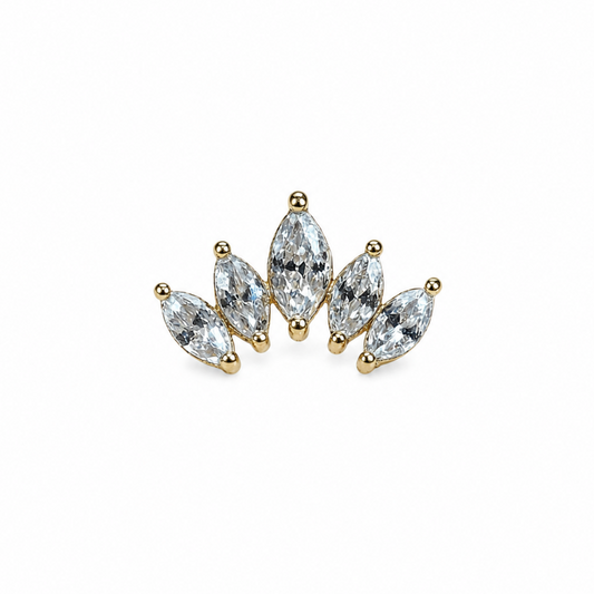 14K Gold Threadless Top - Marquise Fan Gem Cluster