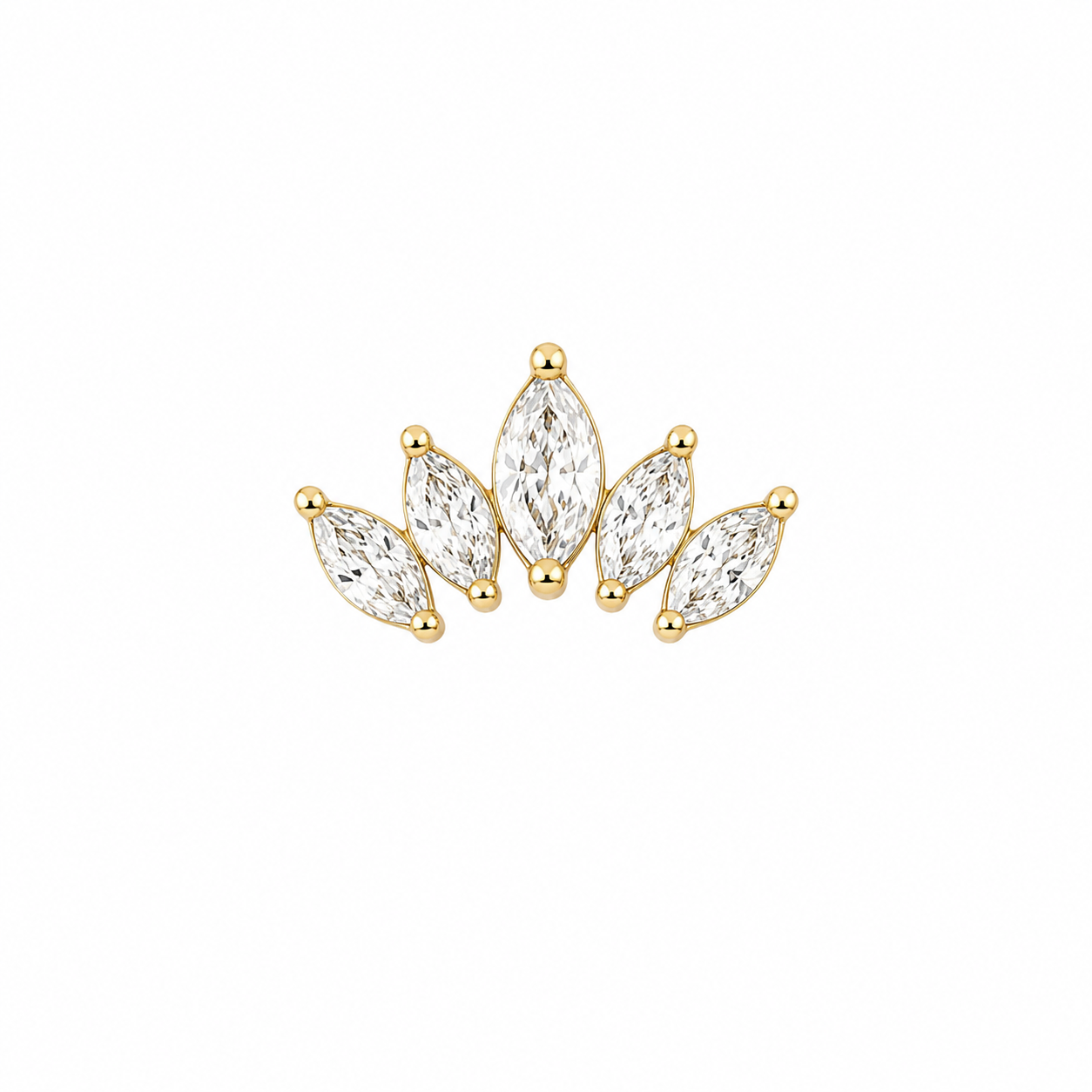14K Gold Threadless Top - Marquise Fan Gem Cluster
