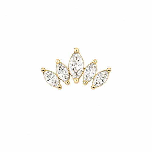 14K Gold Threadless Top - Marquise Fan Gem Cluster