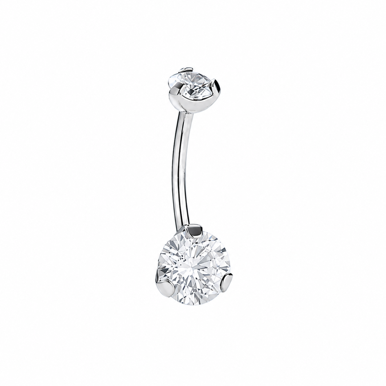 14G Titanium Internally Threaded Double Jeweled Prong Set Curved Navel