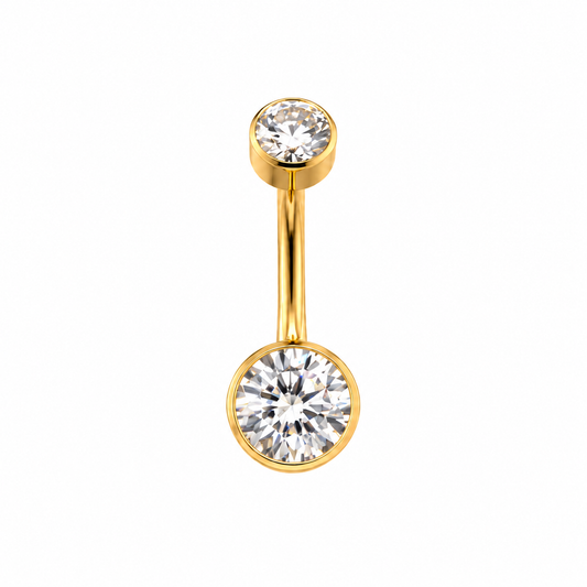14G Gold Titanium Internally Threaded Double Jeweled Navel Curved with 4/6mm ball
