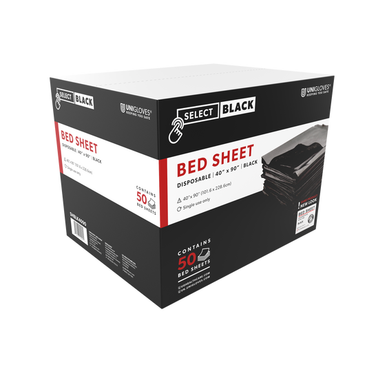 Unigloves Drape Sheet 40x90 Latex Free with Poly Barrier – Black 50pc Box